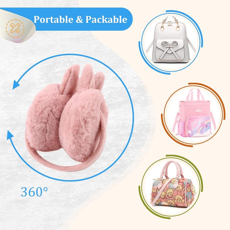 Peecabe Winter Kids Earmuffs Warm Girl Ear Muffs For Toddler Kid Children Earmuff with Cat Ears Girls Ear Warmer (Skin Pink Bunny) - Image 5